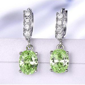 DANGLING OVAL GREEN CUBIC ZIRCONIA EARRINGS